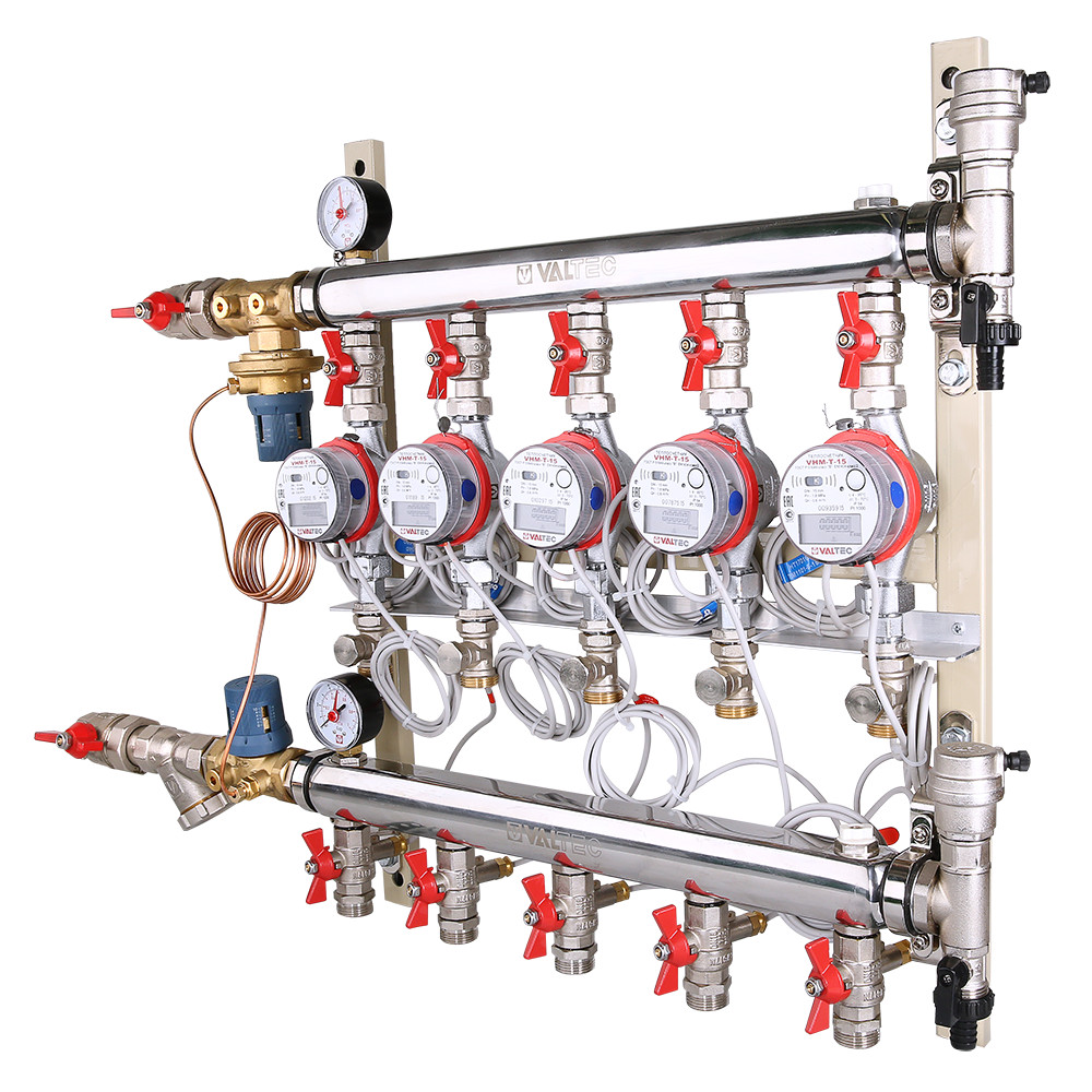 Узел этажный для поквартирного учета тепловой энергии с автоматическим регулятором перепада давлений VALTEC VT.GPA.05S04.R8