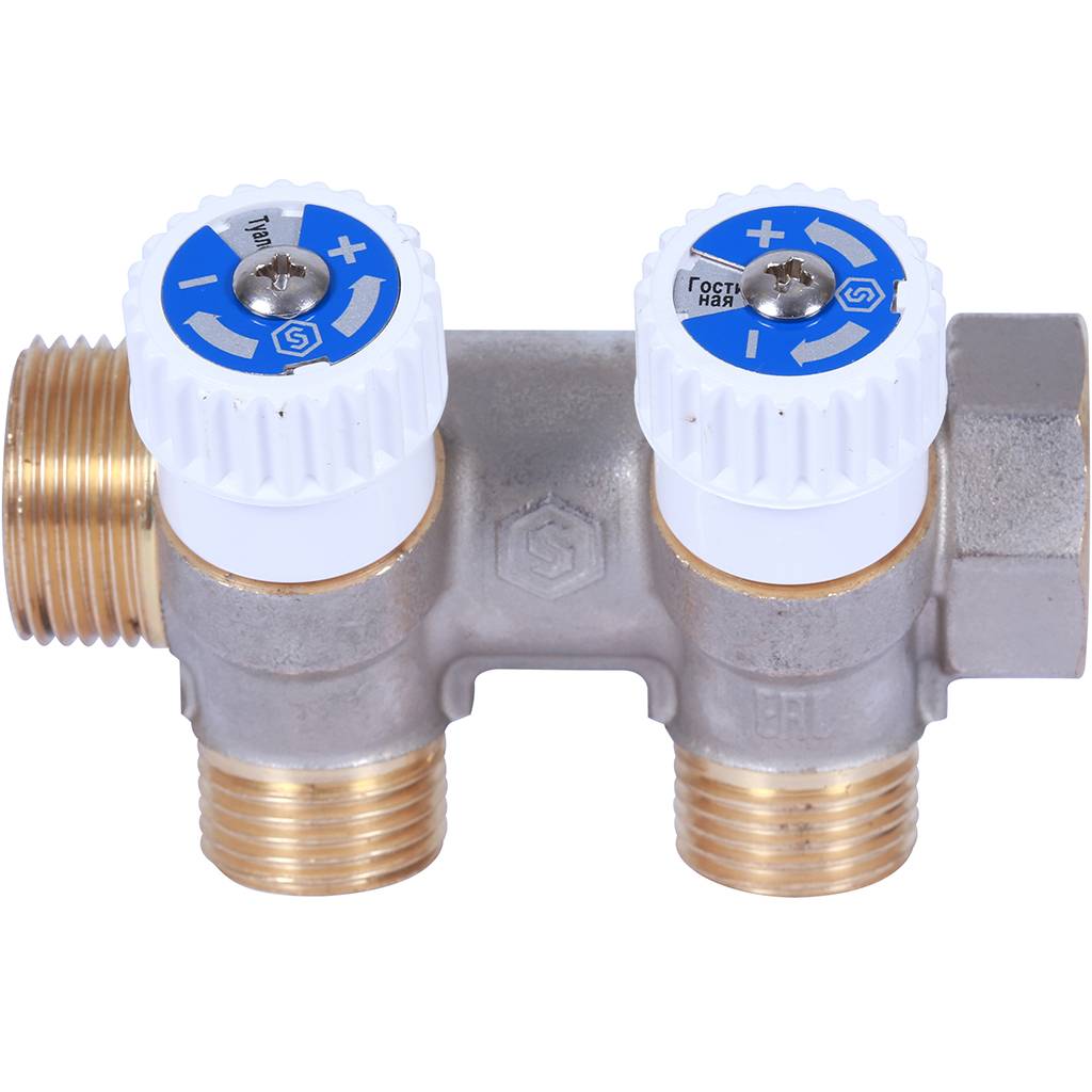 STOUT Коллектор распределительный 3/4", 2 отвода 1/2" плоское уплотнение SMB 6852 341202