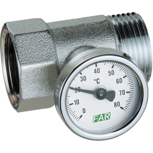 Тройник для коллектора латунь 1" ВР/НР с термометром Far FK 3432 1 129-8322