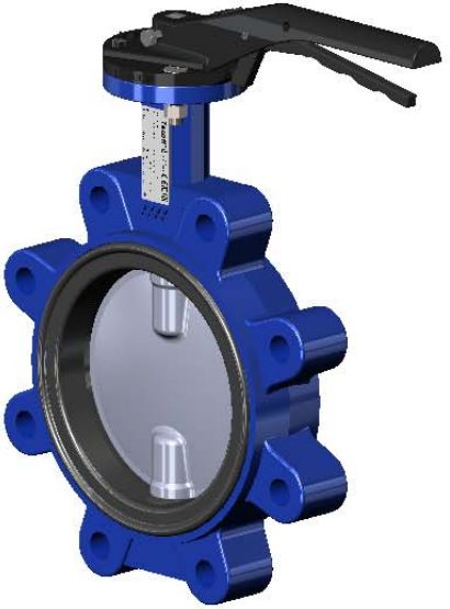 Затвор дисковый поворотный чугун VPI4649-02EP Ду 300 Ру16 с резьб проушинами с рукояткой диск нерж манжета EPDM Tecofi VPI4649-02EP0300 Ду 300 мм