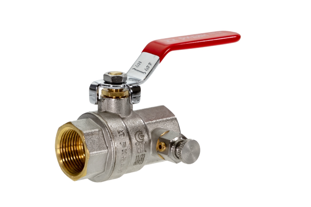Ридан BVR-DR 065B8319RG — Кран шаровой ГОСТ59553-2021 PN40 DN32 с внутренней резьбой и спускным элементом; Т -20 °С...+110 °С; материал корпуса латунь Ду 32 (ГОСТ 28338) мм