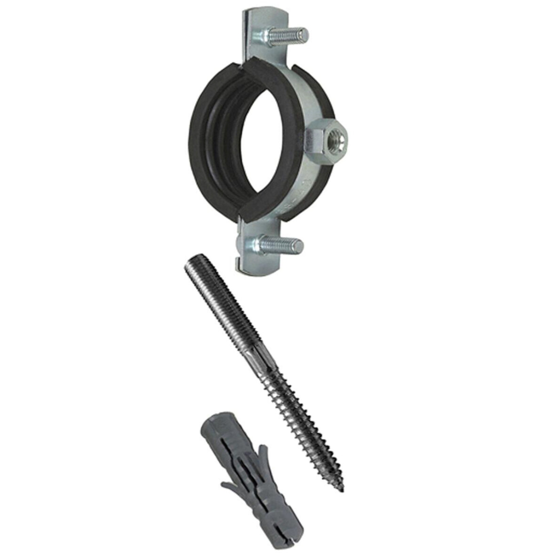 Хомут крепежный сталь оц с резиновой прокладкой Дн 87-90 (3") ±2мм М8 в/к винт-шуруп, дюбель 013-4238