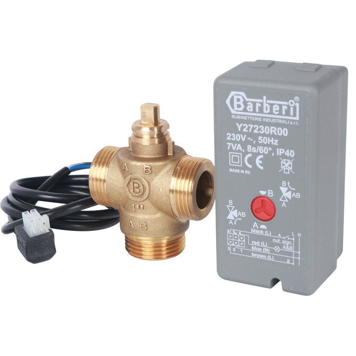 STOUT Компактный 3-Ходовой зональный клапан, сервопривод 230V, с кабелем 1м., НР 1" SVB-0022-000015 Ду 25 мм