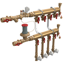 Узел коллекторный этажный латунь Ду 40 для учёта расхода ТЭ GE553-B3 1" 5 вых 1/2" Giacomini GE553Y145 040-0957 Ду 40 мм