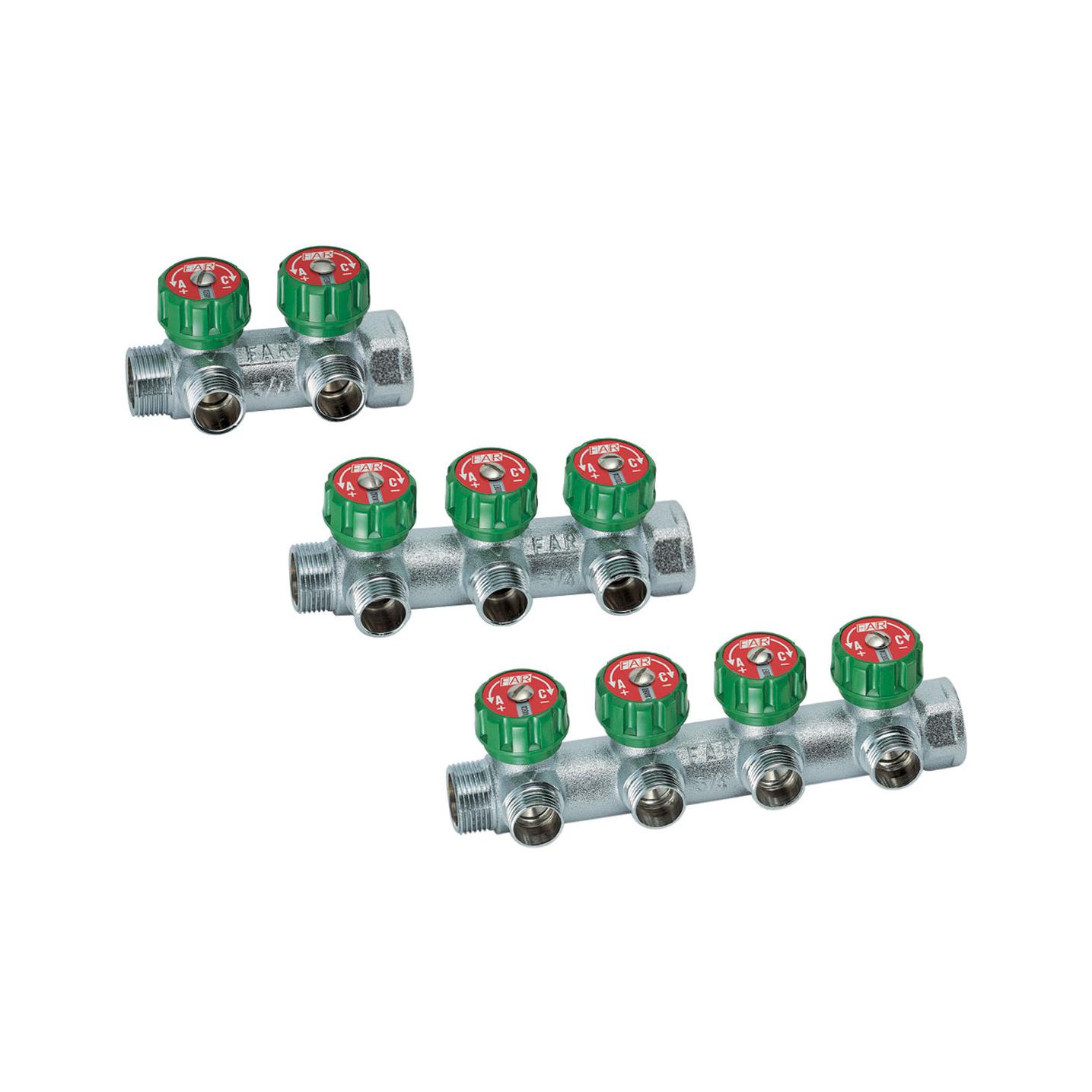 Коллектор латунь 3/4" ВР/НР на 2 вых 1/2" НР м/о 45мм под плоское уплотнение с регулирующими клапанами MULTIFAR Far FK 3821 3412TP 127-8798