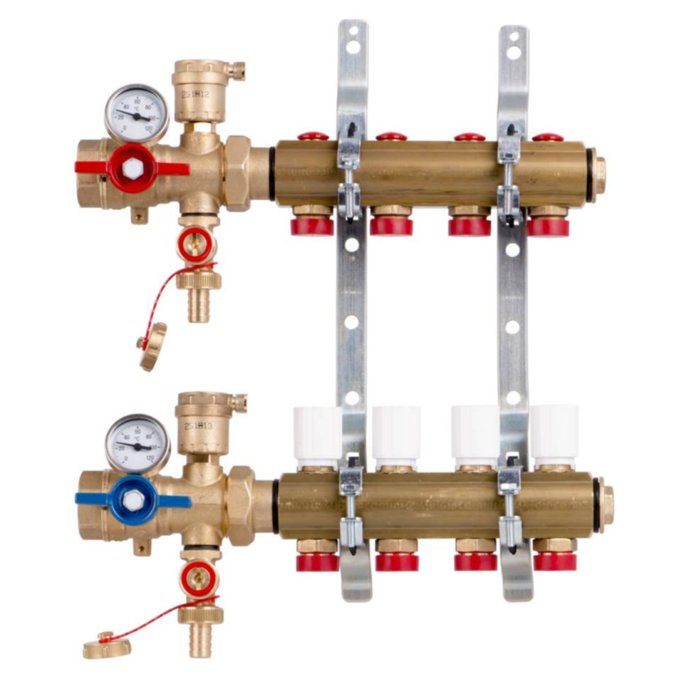 Группа коллекторная латунь 1" ВР/ВР 7 вых НР под адаптер с седлом 18мм R553DK Giacomini R553DK107 040-1757 Ду 1"х18 мм