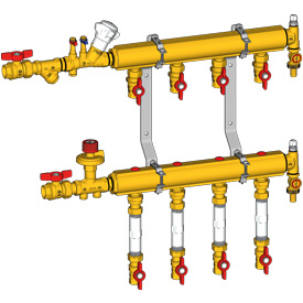 Узел коллекторный этажный латунь для учёта расхода ТЭ GE553D 1" 4 вых 1/2" Giacomini GE553DY144 040-5144
