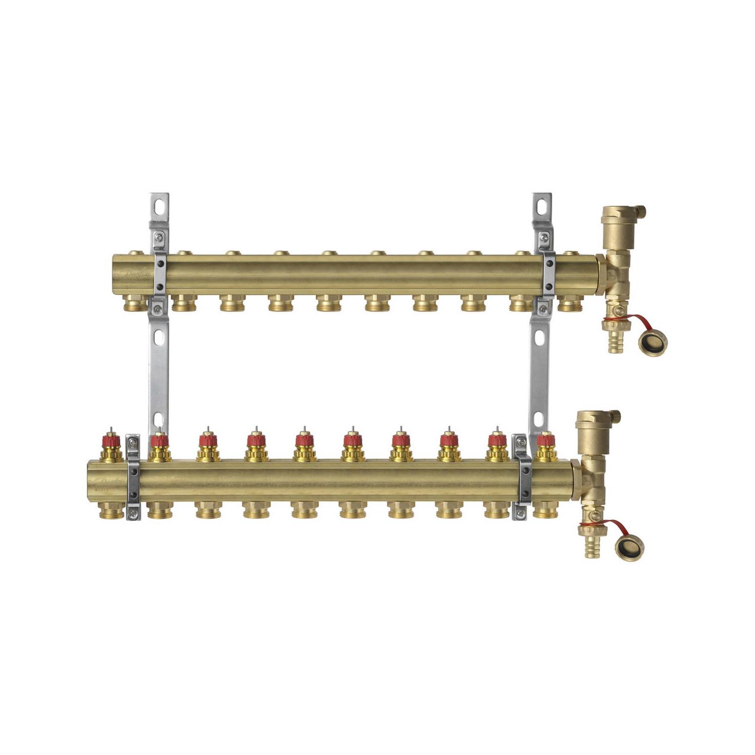 Группа коллекторная латунь 1" ВР/ВР 2 вых 3/4" НР под евроконус FHF-set Danfoss 088U0702 117-5307 Ду 1"x3/4" мм