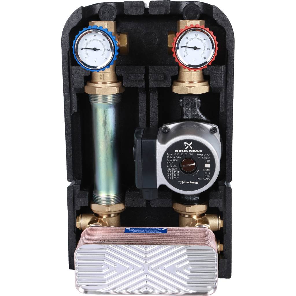 STOUT SDG-0038 Насосная группа с теплообменником 28 пластин,с насосом Grundfos UPSO 25-65 в теплоизоляции SDG-0038-282502