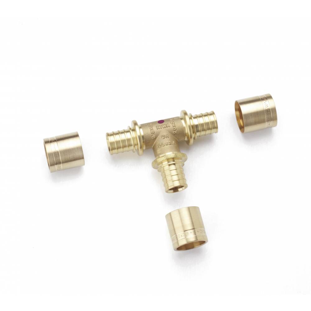 Тройник для PE-X латунь Дн 16х16х16 с гильзами SL Rehau 11372171004 Ду 16 мм