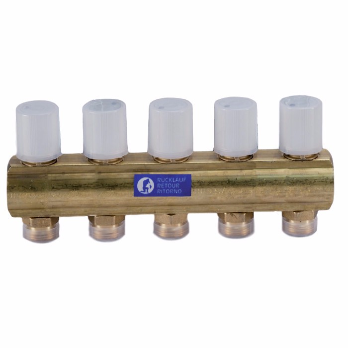 Коллектор латунь 1" ВР на 3 вых 3/4" НР м/о 50мм под евроконус с термостатическими клапанами R553V Giacomini R553VY043 040-0775