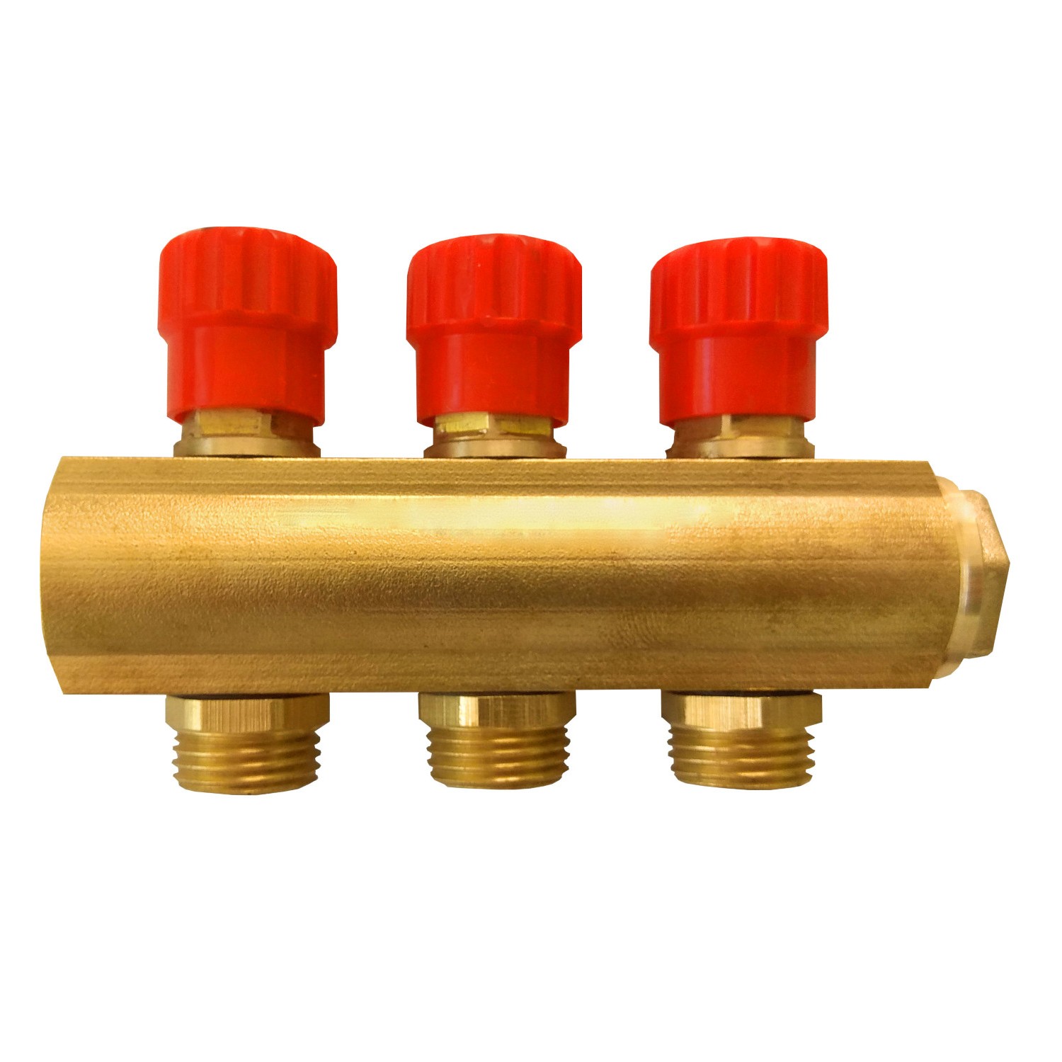 Коллектор латунь 3/4" ВР/ВР на 8 вых 1/2" НР м/о 35мм с запорными клапанами красный маховик Апогей 410199 (КЛА 2008.035-4-ВГ(С)-15) 128-5828