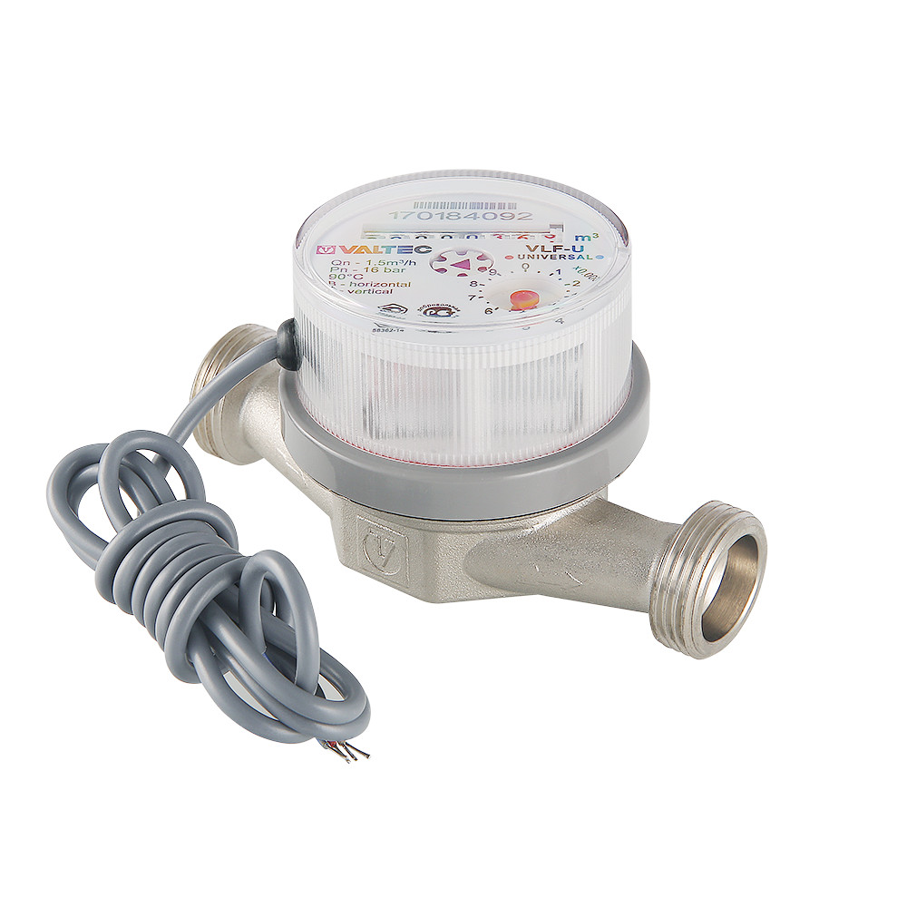 Водосчетчик универсальный с импульсным выходом (новый) без сгонов VALTEC VLF-15U-IL