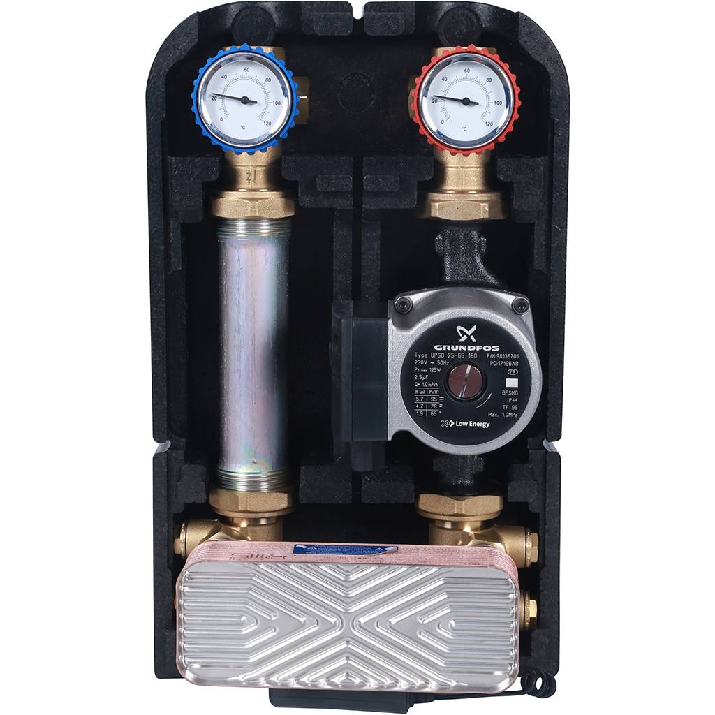 STOUT SDG-0038 Насосная группа с теплообменником 18 пластин,с насосом Grundfos UPSO 25-65 в теплоизоляции SDG-0038-182502