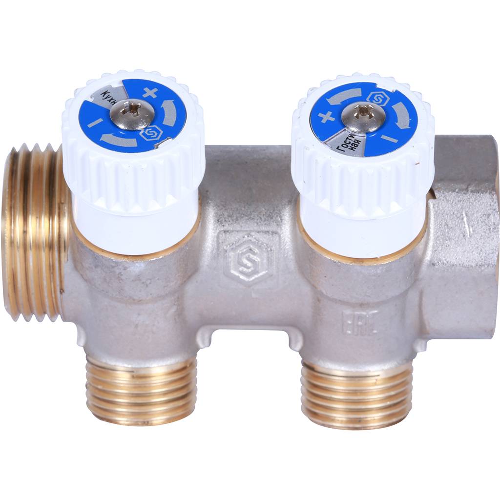 STOUT Коллектор распределительный 1", 2 отвода 1/2" плоское уплотнение SMB 6852 011202