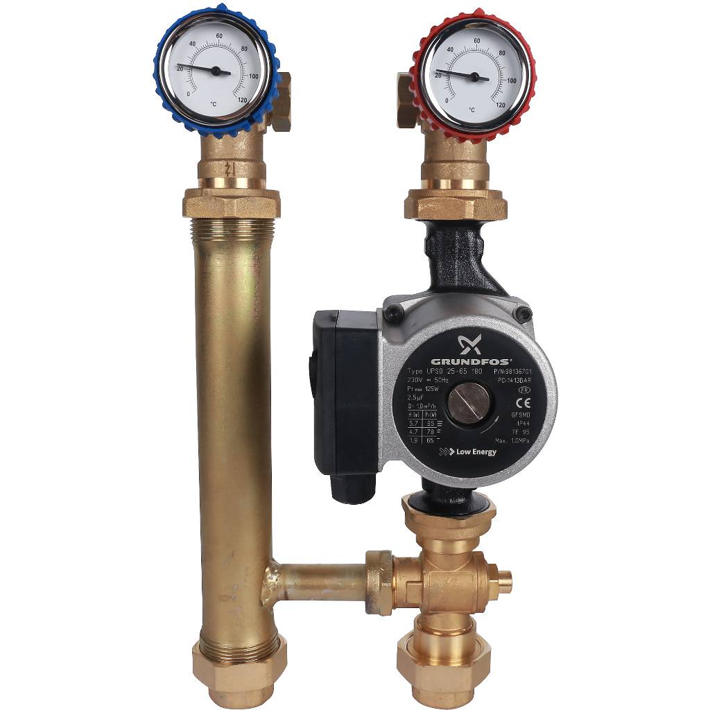 STOUT SDG-0014 Насосная группа для твердотопливных котлов 1" с насосом Grundfos UPSO 25-65 в теплоизоляции SDG-0014-002502 Ду 25 мм