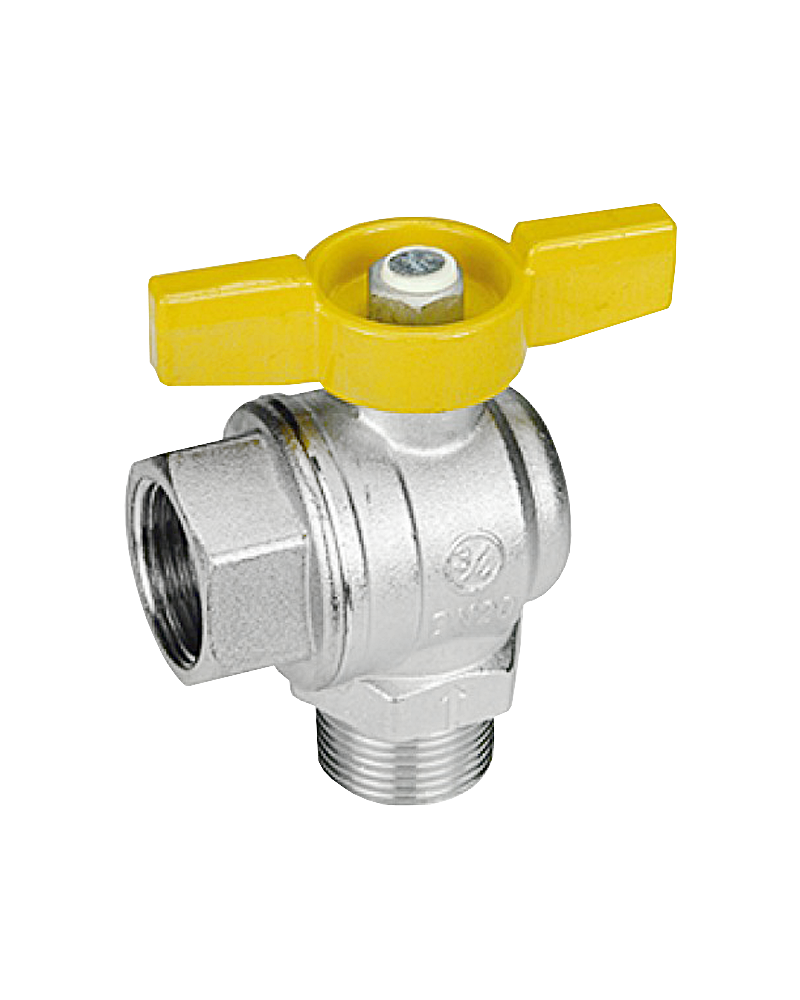 Кран шаровой латунь никель угловой газ R780 Ду 15 Ру12 ВР/НР полнопроходной бабочка Giacomini R780GX003 Ду 15 мм