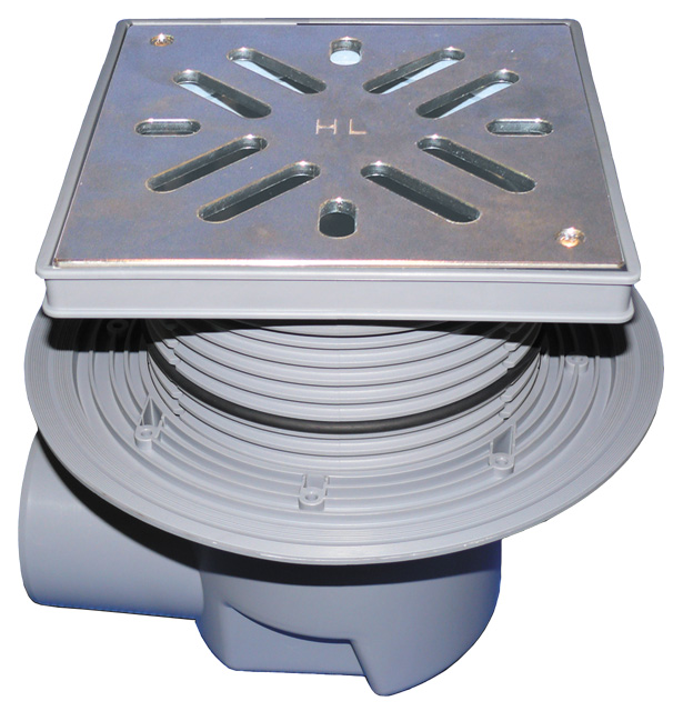 HL 615S Дворовый трап с гор. выпуском, с реш. из нерж. стали, DN 110