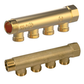 Коллектор латунь 3/4" ВР/НР на 2 вых 1/2" НР м/о 35мм R580C Giacomini R580CY072 040-5179