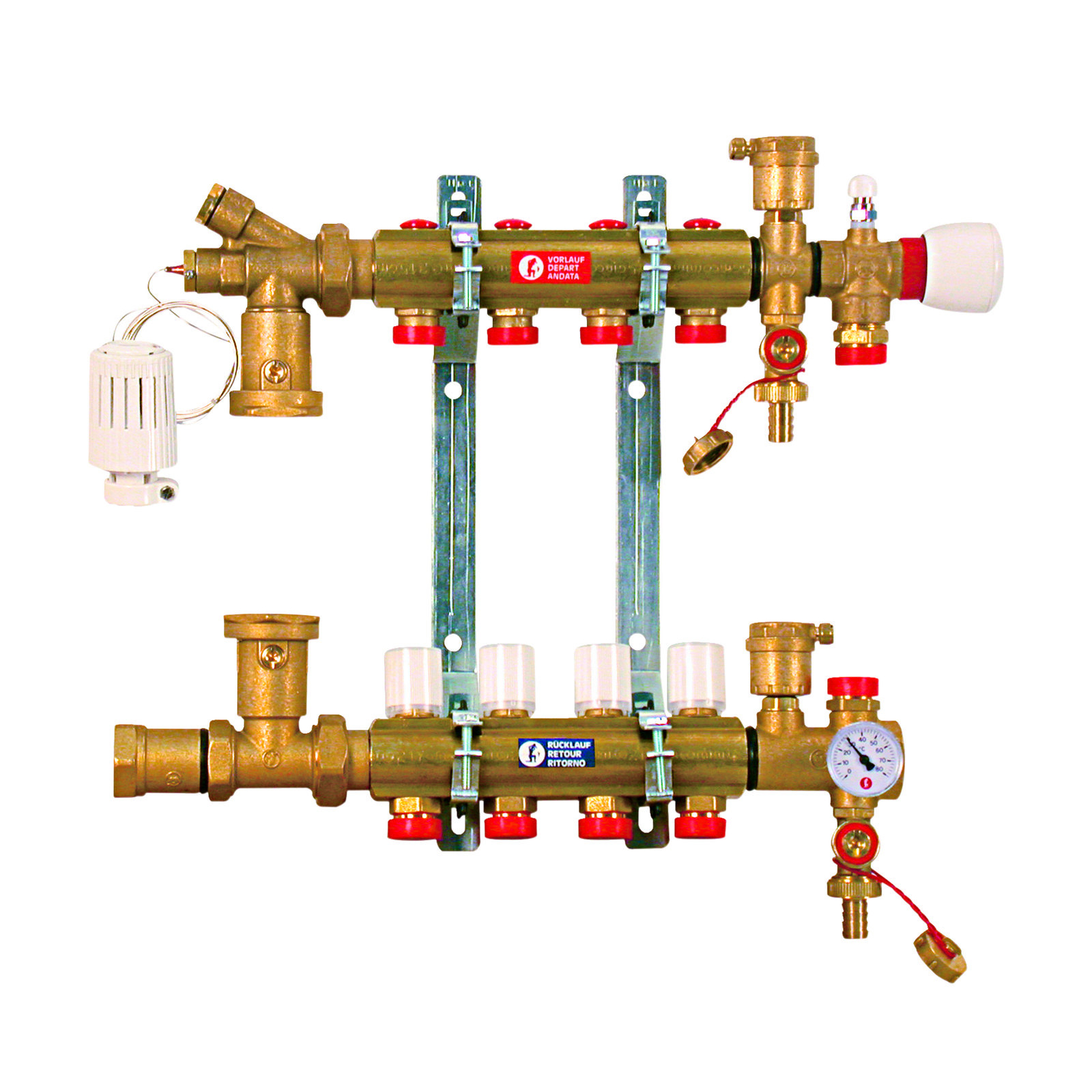 Группа коллекторная латунь 1" ВР/ВР 3 вых НР под адаптер с седлом 18мм R557 Giacomini R557Y003 040-0258 Ду 1"х18 мм