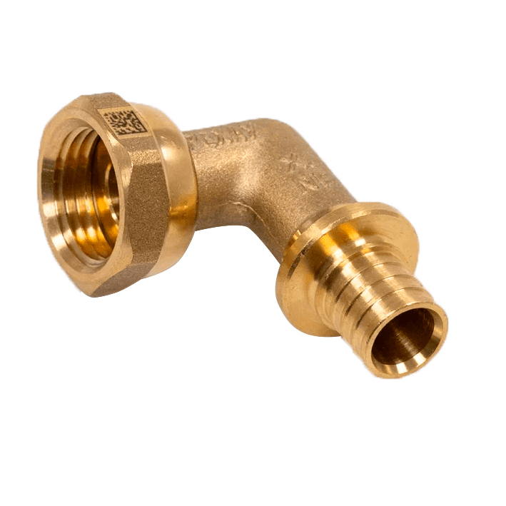 Угольник для PE-X труб аксиальный латунь Дн 16х1/2" с накидной гайкой MX Рехау 11097221001 129-9568 Ду 16 мм