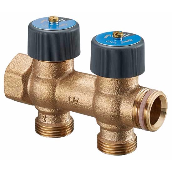 Коллектор бронза 3/4" ВР/НР на 3 вых 3/4" НР м/о 50мм под евроконус с запорными клапанами Multidis R Oventrop 4200553 128-2319