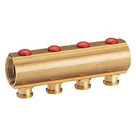 Коллектор латунь 1 1/4" ВР/ВР на 4 вых 3/4" НР м/о 100мм под евроконус с отсечными балансировочными клапанами R553S Giacomini R553SY124 040-5089