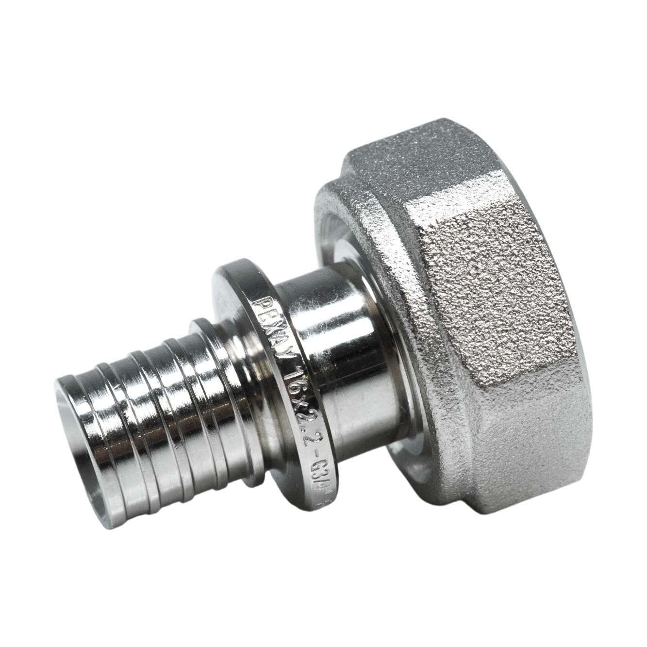 Соединитель для PE-X труб аксиальный латунь никель Дн 16х3/4" под евроконус с накидной гайкой RAUTITAN Рехау 11096091001 129-9355 Ду 16 мм