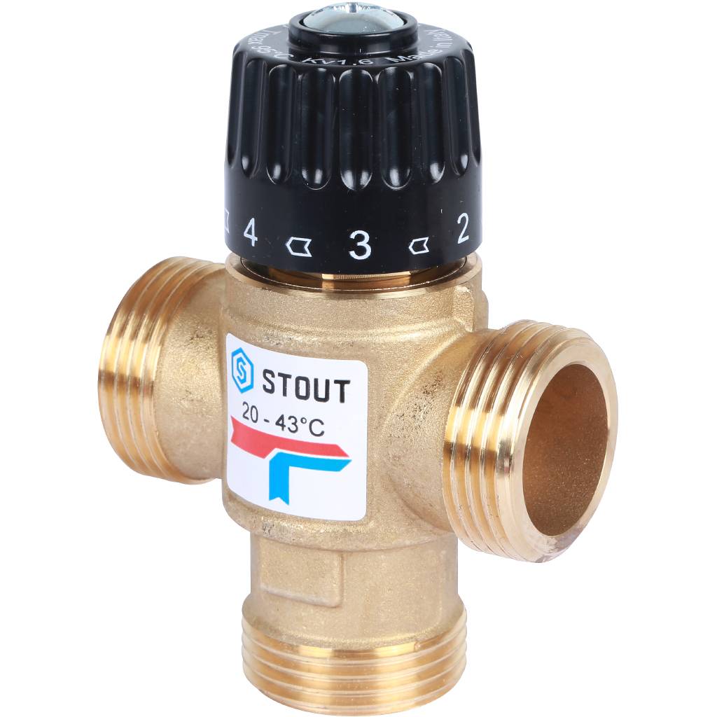STOUT SVM-Термостатические SVM-0120-164325 STOUT Термостатический смесительный клапан для систем отопления и ГВС. G 1” M, 20-43°С KV 1,6 м3/ч Ду 25 мм