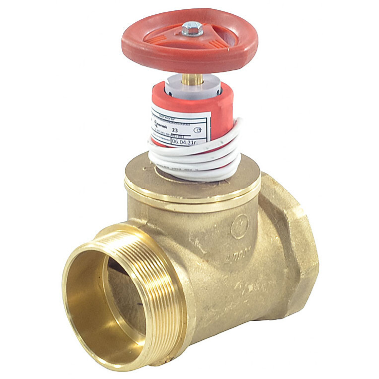 Клапан пожарный латунь прямой КПЛП 50-1 Ду 50 1,6 МПа муфта-цапка с датчиком положения ДППК 20,5 Апогей 110018 016-0250 Ду 50 мм