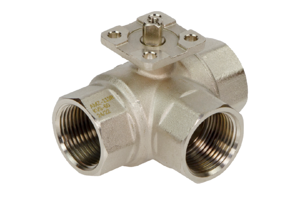 Ридан 082G5420R — Кран шаровой двухпозиционный AMZ-113R PN40, DN25, Kvs 60, Tmax 110 °C, Rp1, корпус CW617N, трехходовой Ду 25 мм