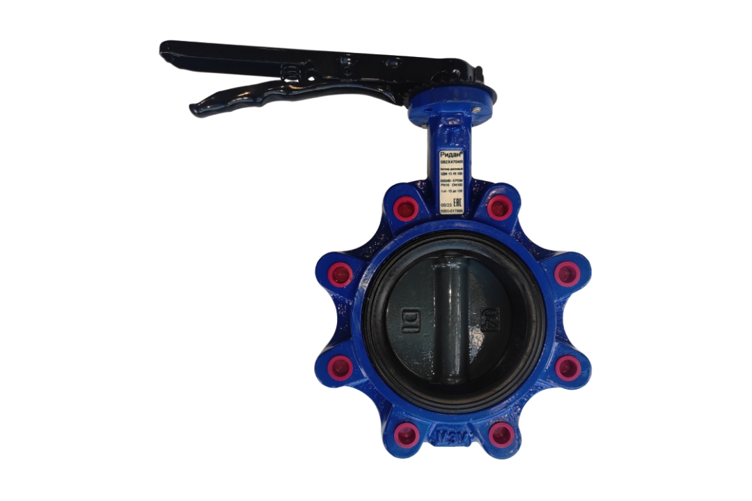 Ридан 082X4969R — Затвор дисковый с резьбовыми проушинами ЗДМ PN25, DN300, с рукояткой, корпус чугун GGG40, диск нержавеющая сталь 316, уплотнение EPDM Ду 300 мм
