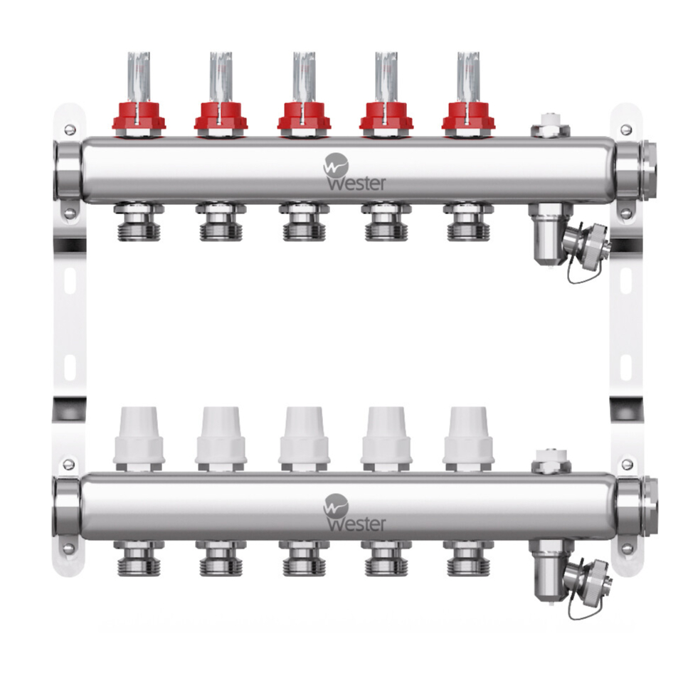 Группа коллекторная нержавеющая сталь 1" ВР/ВР 5 вых 3/4" НР под евроконус с расходомерами MUFS Wester 0-32-1506 129-9581 Ду 1"х3/4" мм