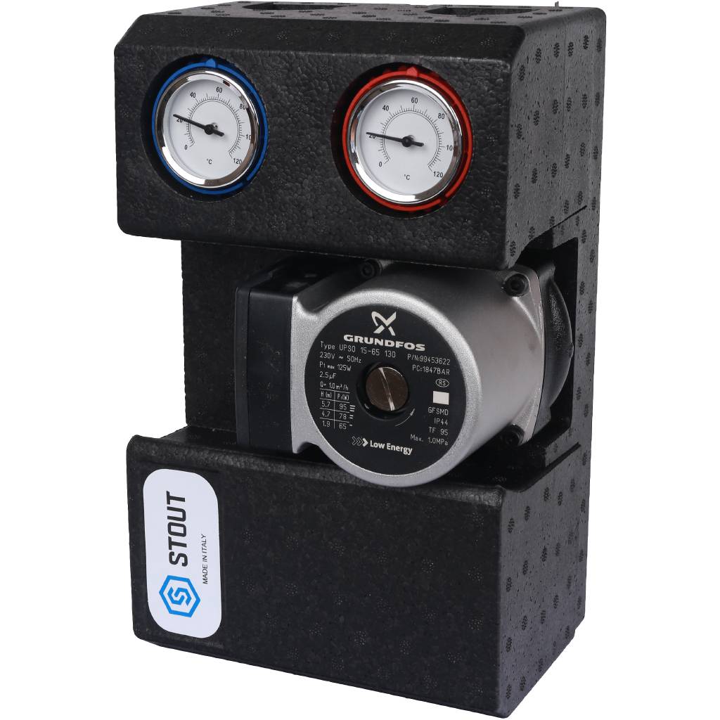 STOUT SDG-0001 Насосная группа с прямым контуром 3/4" с насосом Grundfos UPSO 15-65 130 в теплоизоляции SDG-0001-002002