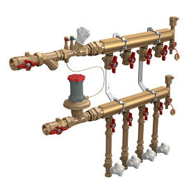 Узел коллекторный этажный латунь Ду 40 для учёта расхода ТЭ GE553-B3 1" 4 вых 3/4" Giacomini GE553Y154 040-0965 Ду 40 мм