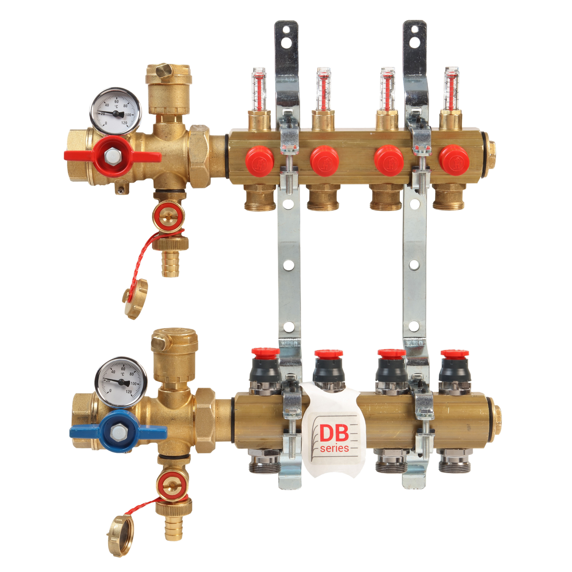 Группа коллекторная латунь 1" ВР/ВР 5 вых НР под адаптер с седлом 18мм с расходомерами R553FKDB Giacomini R553FKDB125 040-5079 Ду 1"х18 мм