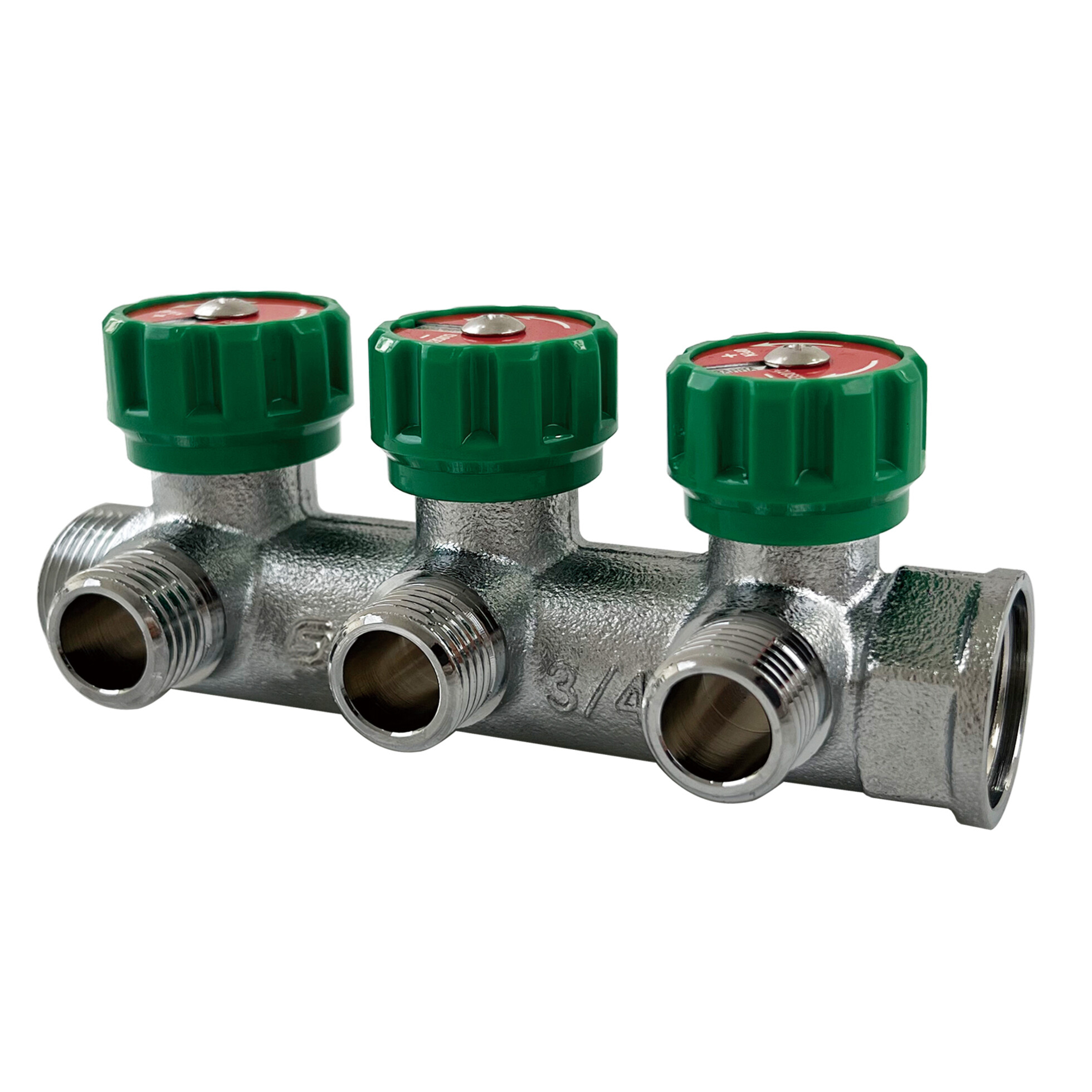 Коллектор латунь 1" ВР/НР на 2 вых 3/4" НР м/о 45мм под евроконус с регулирующими клапанами SantechSystems 129-8679