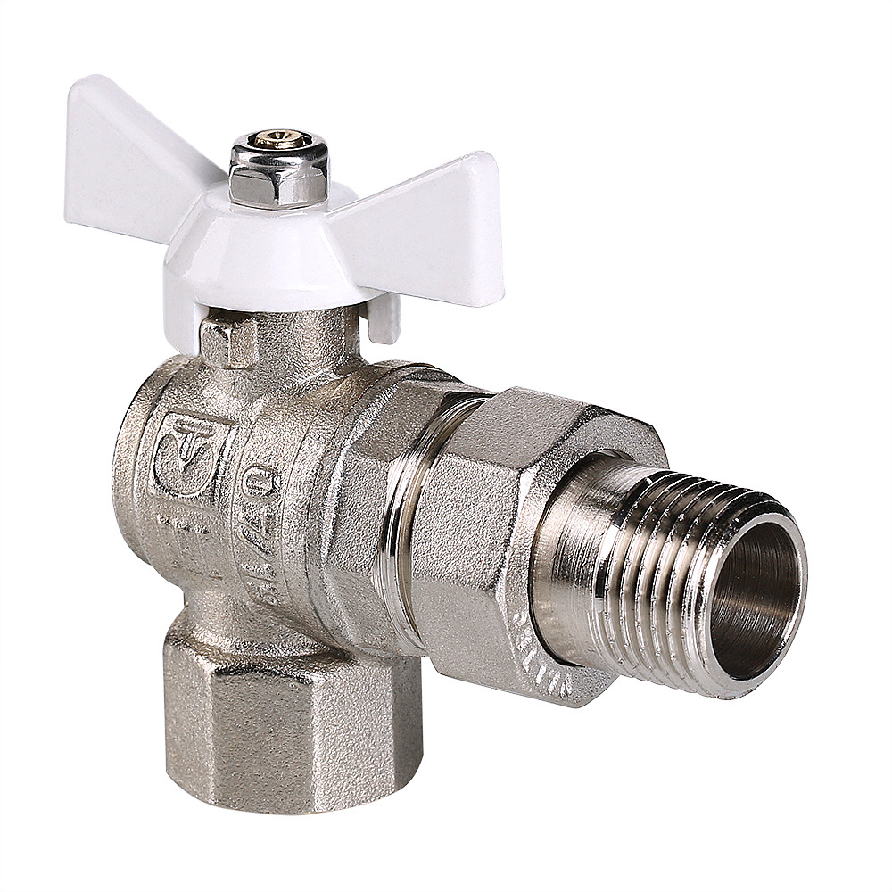 Кран шаровой VALTEC BASE угловой с полусгоном и белой ручкой VT.228.NW.04