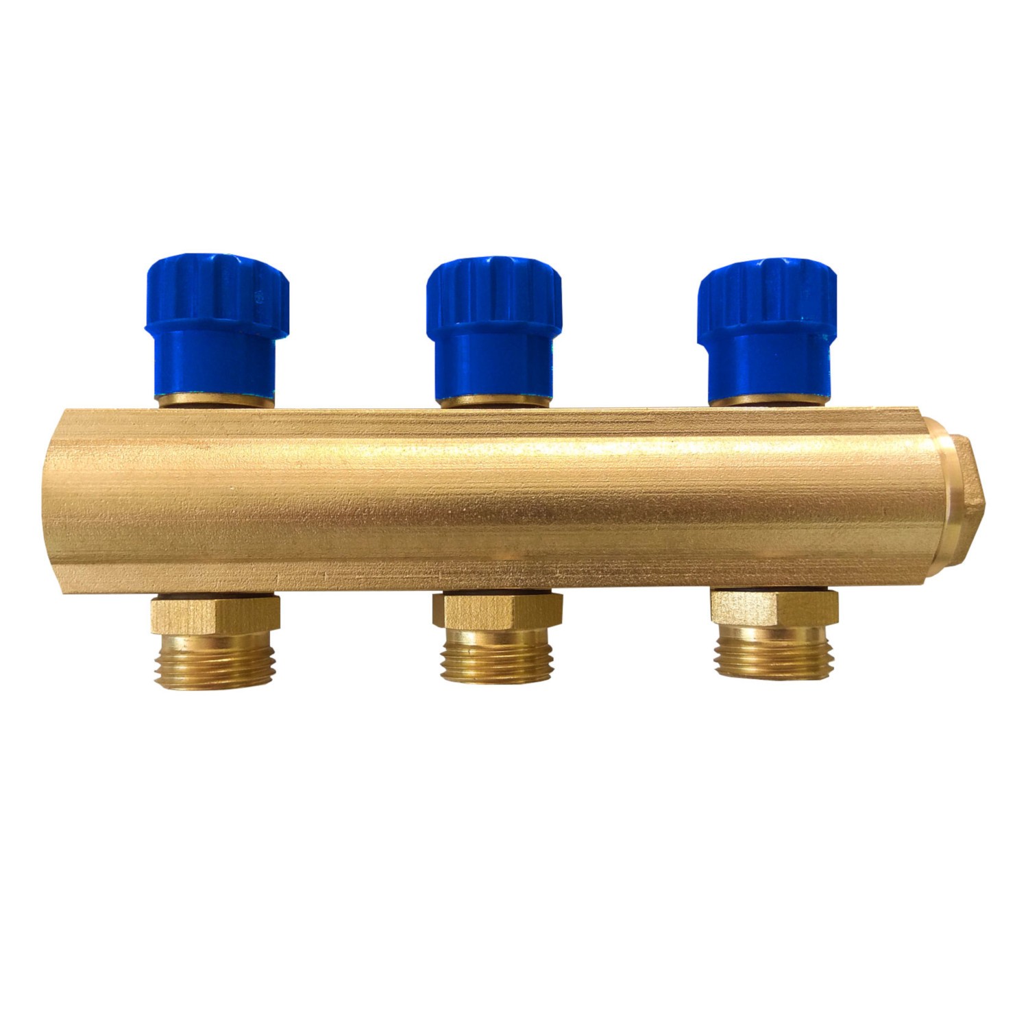 Коллектор латунь 3/4" ВР/ВР на 8 вых 1/2" НР м/о 50мм с запорными клапанами синий маховик Апогей 410212 (КЛА 2008.050-4-ВГ(С)-15) 128-5840