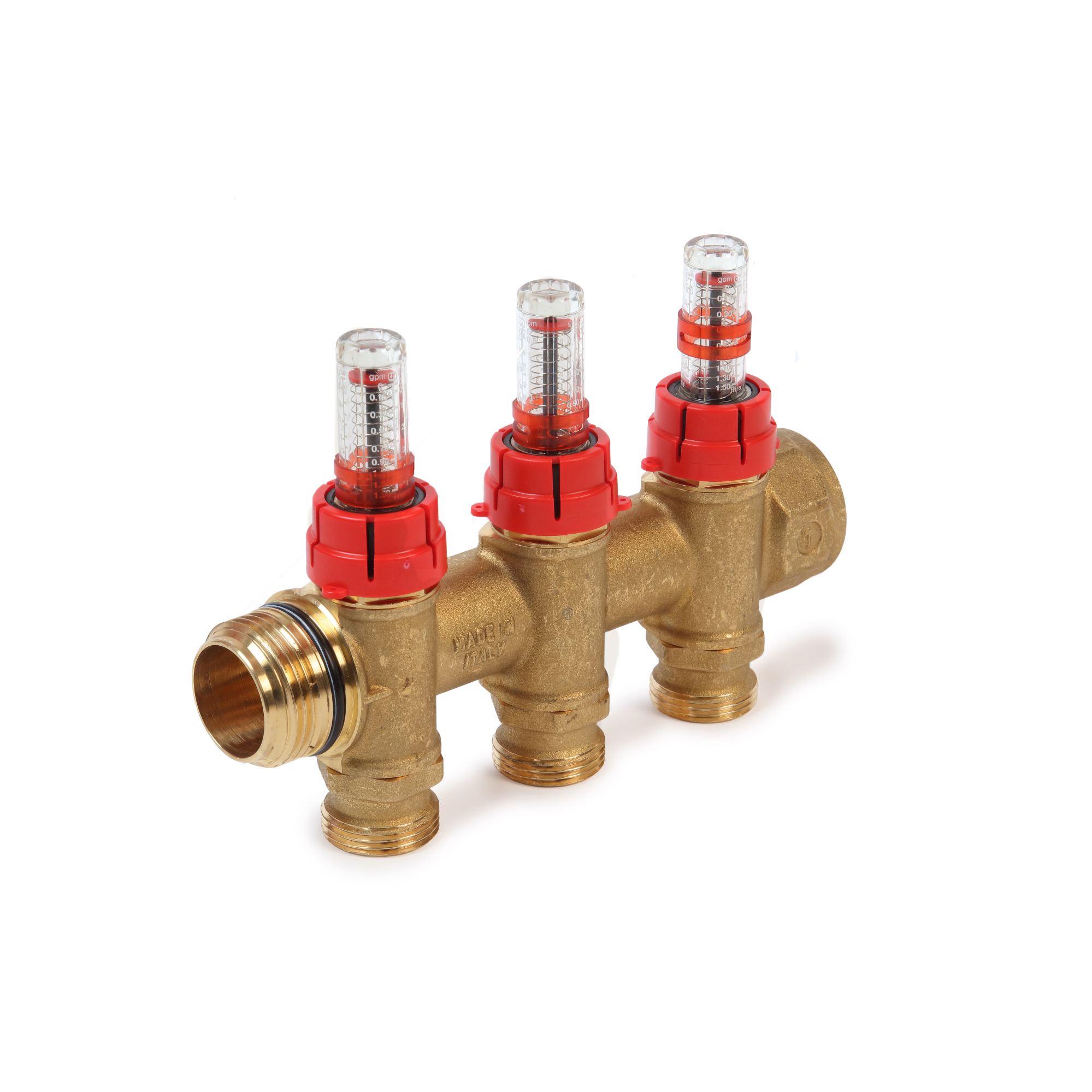 Коллектор латунь 1" ВР/НР на 2 вых 3/4" НР м/о 50мм под евроконус с расходомерами и отсечными балансировочными клапанами R583M Giacomini R583MY112 040-5098