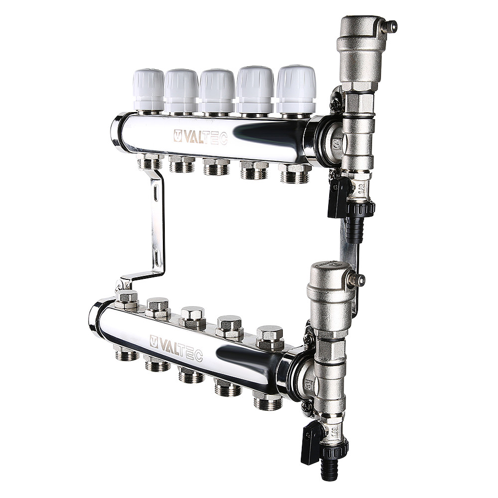 Коллекторный блок из нержавеющей стали с регулировочными и балансировочными клапанами VALTEC VTc.588.EMNX.0607