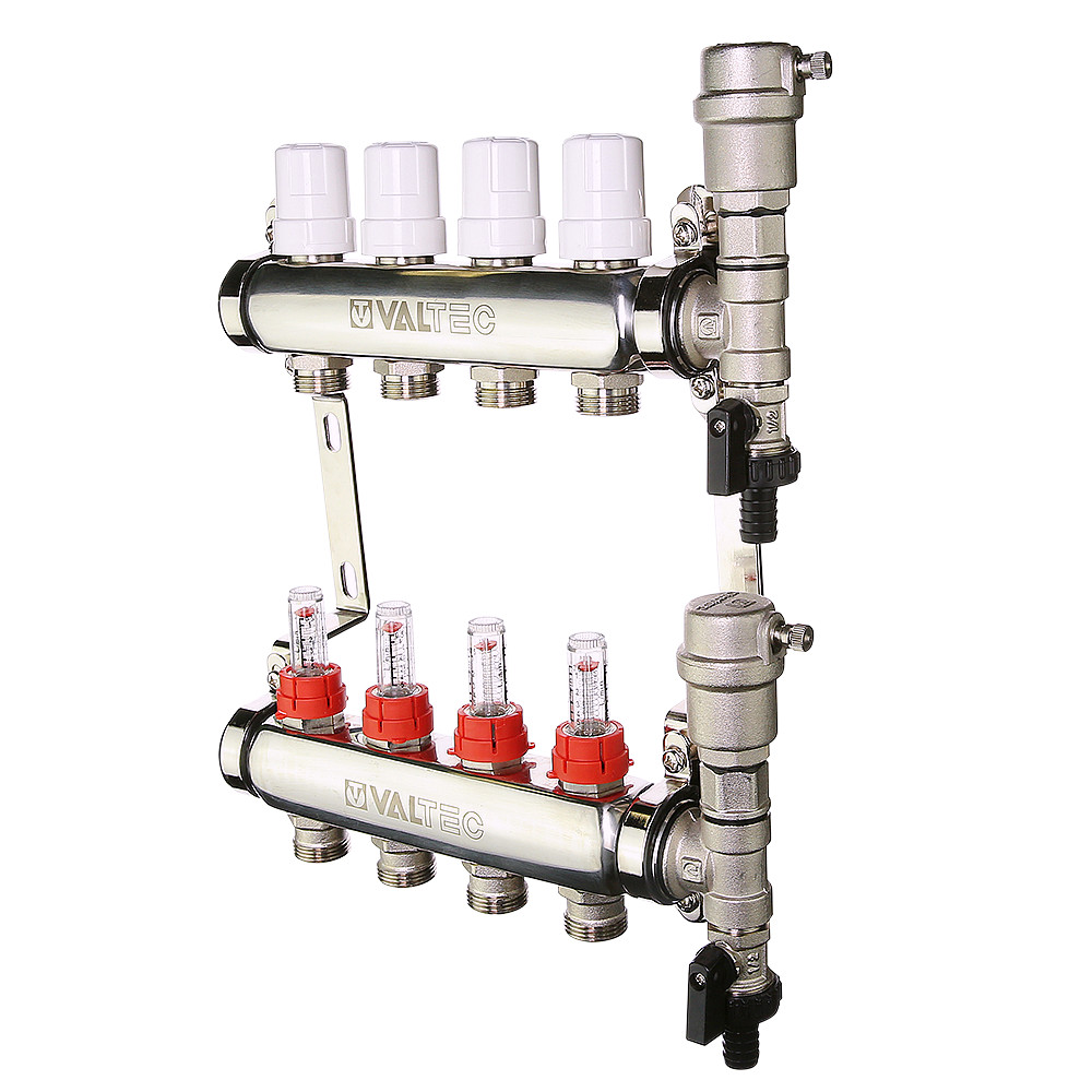 Коллекторный блок из нержавеющей стали с регулировочными клапанами и расходомерами VALTEC VTc.589.EMNX.0607