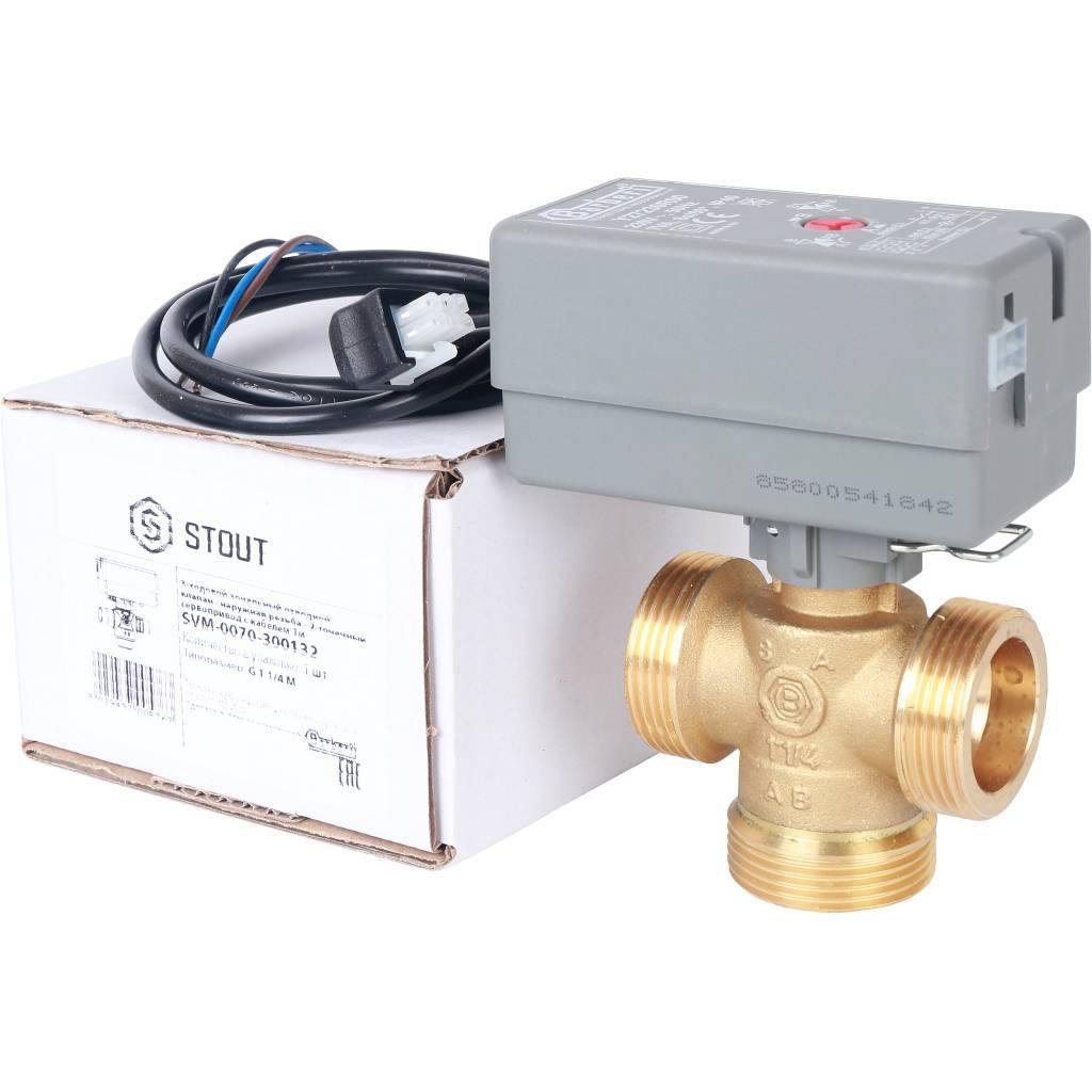 STOUT Компактный 3-Ходовой зональный клапан, сервопривод 230V, с кабелем 1м., НР 1 1/4" SVM-0070-300132 Ду 32 мм