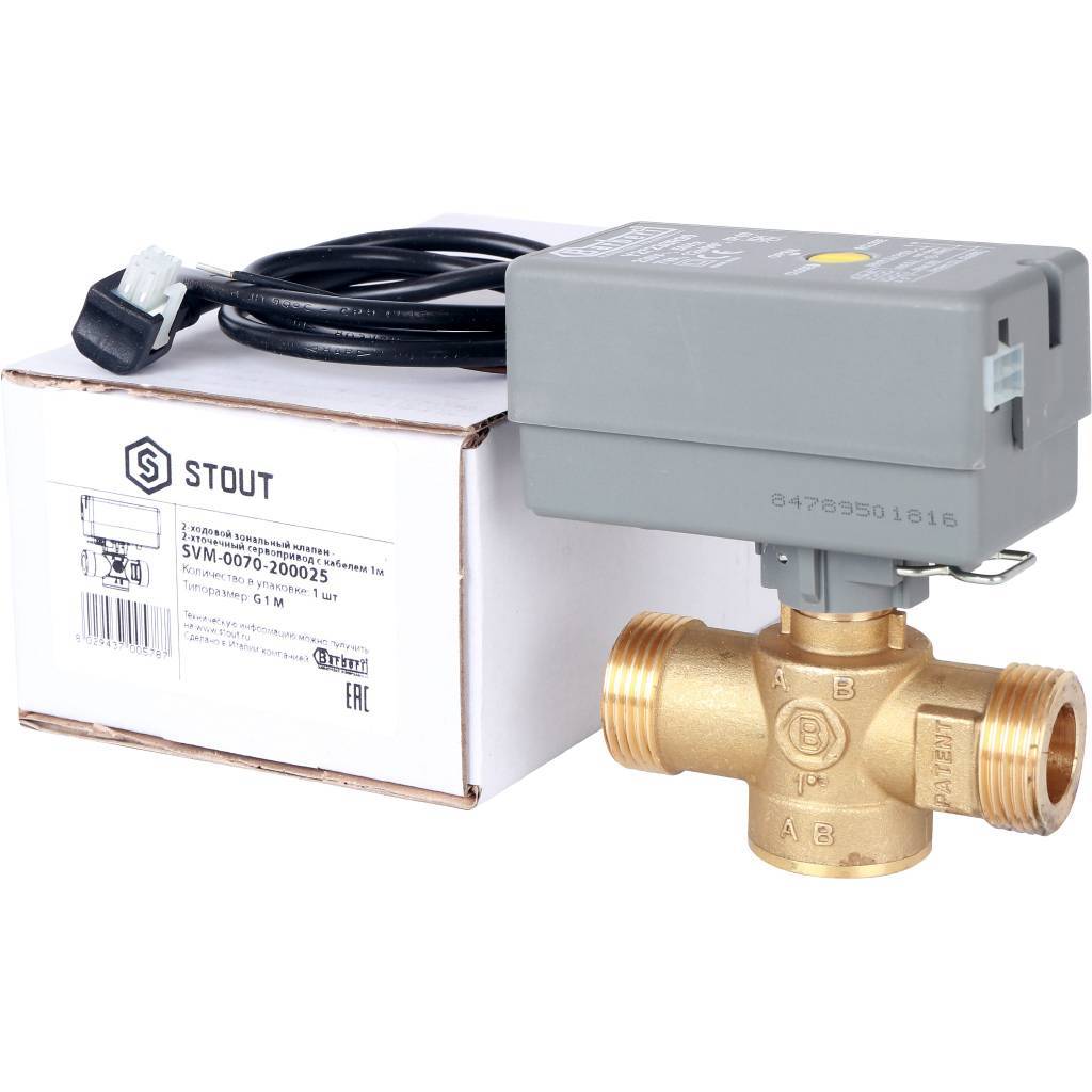 STOUT 2-Ходовой зональный клапан, сервопривод 230V, с 3-х жильным кабелем 1м., НР 1" SVM-0070-200025 Ду 25 мм