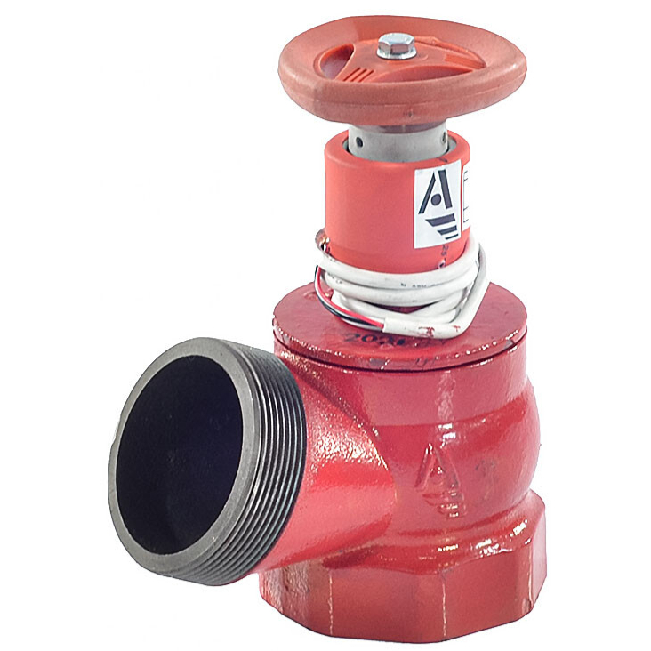 Клапан пожарный чугун угловой 125 гр КПЧ 50-1 Ду 50 1,6 МПа муфта-цапка с датчиком положения ДППК 24 Апогей 110022 016-0240 Ду 50 мм