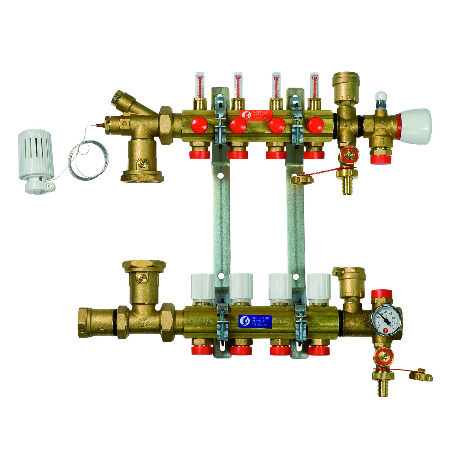 Группа коллекторная латунь 1" ВР/ВР 11 вых 3/4" НР под евроконус с расходомерами R557F Giacomini R557FY111 040-0699 Ду 1"х3/4" мм