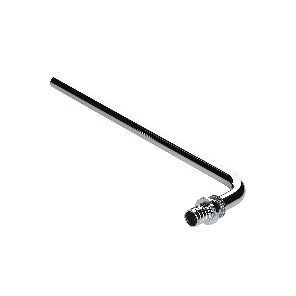 Фитинг аксиальный универсальный – угольник радиаторный с хромированной латунной трубкой с плавным поворотом, короткий VALTEC VTm.481.PC.001615