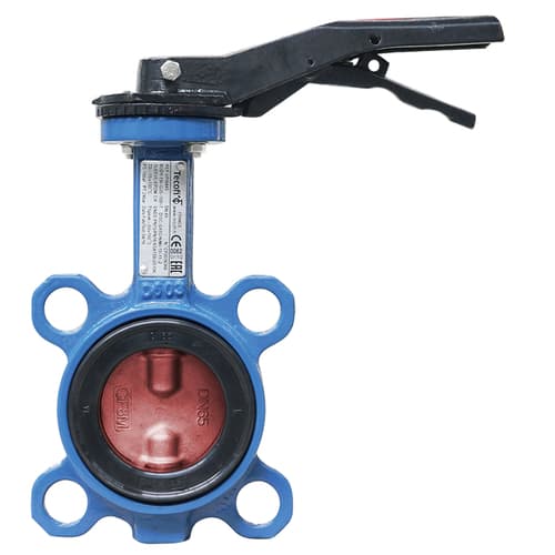 Затвор дисковый поворотный чугун VPI4448-02NI Ду 100 Ру16 межфл с рукояткой диск чугун манжета Nitril Tecofi VPI4448-02NI0100 Ду 100 мм