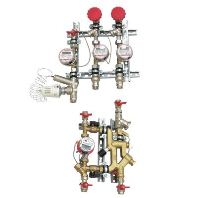 Квартирная станция для систем отопления и водоснабжения вертиального размещения с рециркуляцией ГВС и перепускным клапаном VALTEC