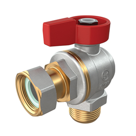 Кран шаровой латунь никель угловой R780 Ду 20 Ру16 НР/нак. гайка полнопроходной флажок Giacomini R780PX014 Ду 20 мм